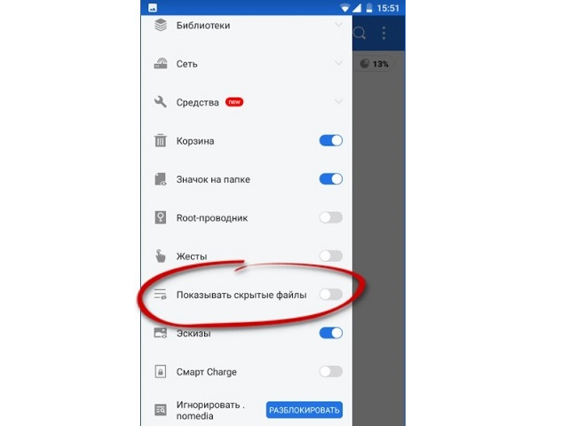Показывать скрытые файлы