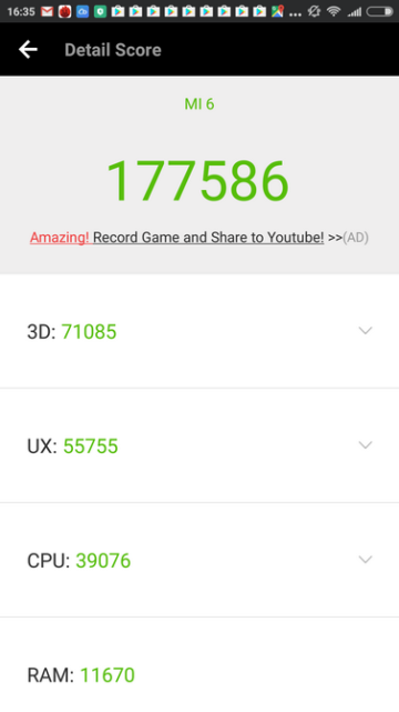 Результат в AnTuTu Xiaomi Mi 6