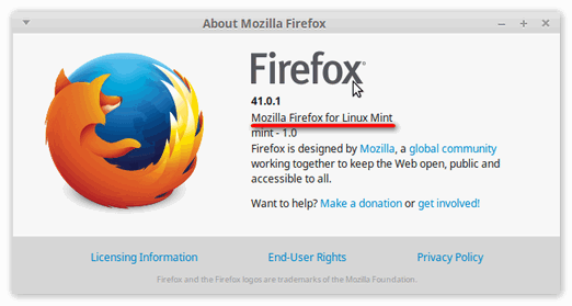 Версия программы Mozilla FireFox для Linux Mint