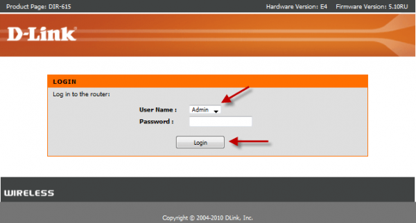 Вход в настройки роутера DIR-615