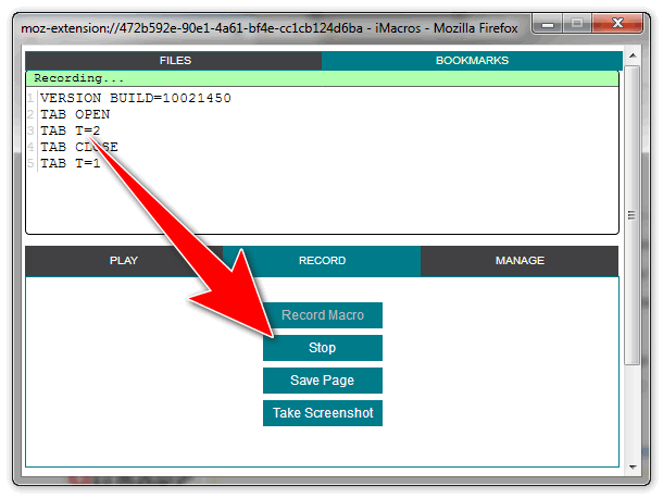 Нажать на стоп в iMacros