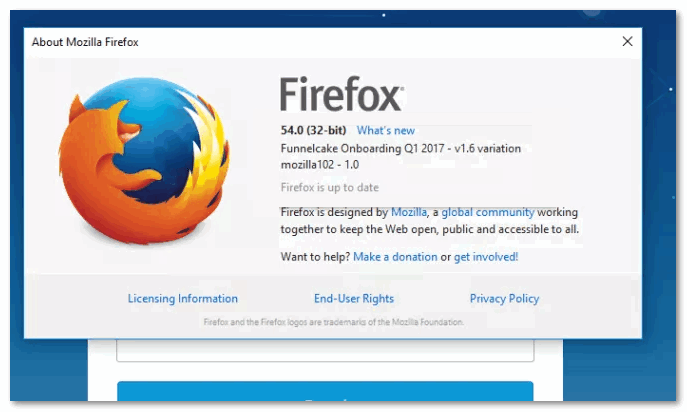 Версия Мозилы 54