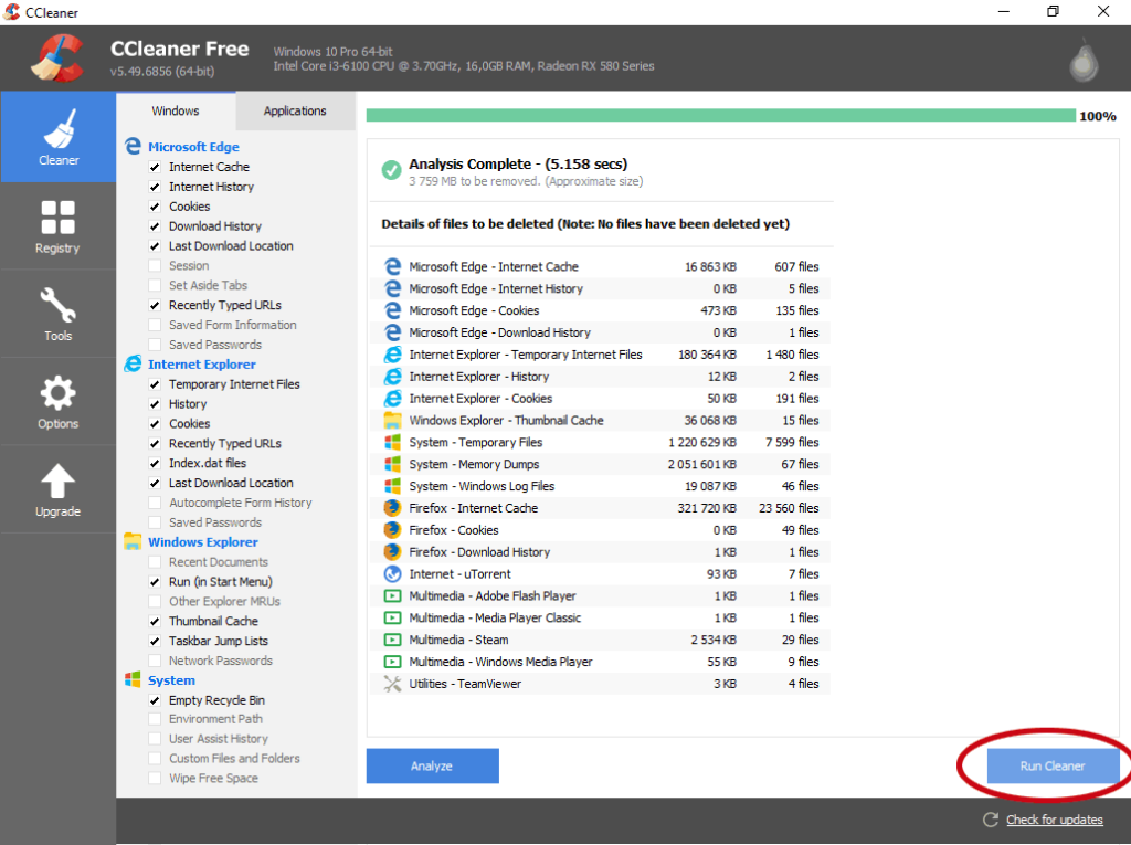 как почистить компьютер с помощью CCleaner