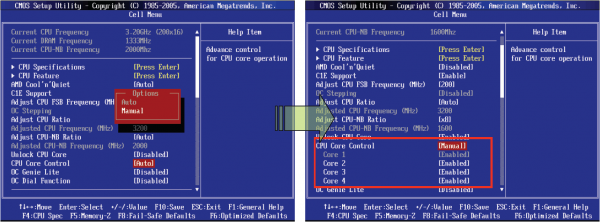 Пункт CPU Core Control в BIOS