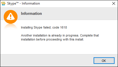 Ошибка 1618 в Skype