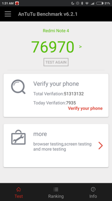 Результат в AnTuTu Xiaomi Redmi Note 4