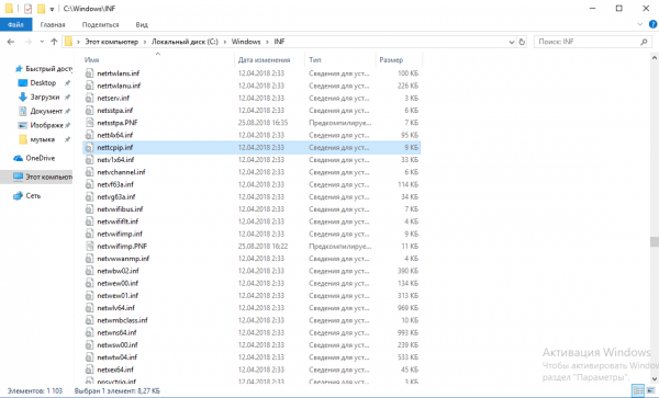 Файл nettcpip.inf