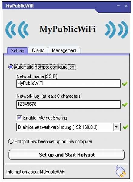 Окно программы MyPublicWiFi