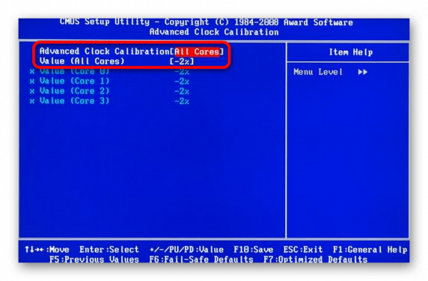 Пункт Advanced Clock Calibration в BIOS