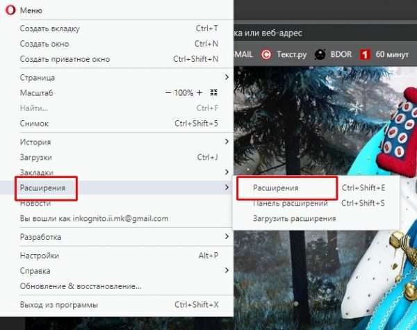 Как открыть среду расширений в Opera