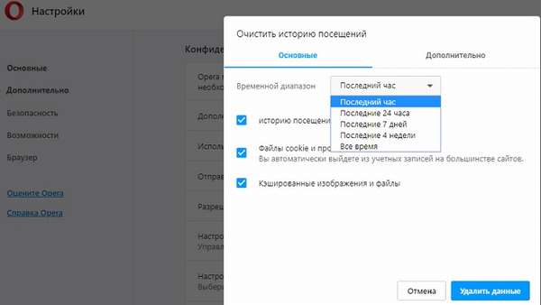 Удаление истории посещений в Опере 