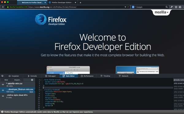 Интерфейс mozilla firefox developer edition