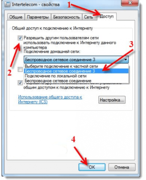 Выбор сети для доступа к интернету