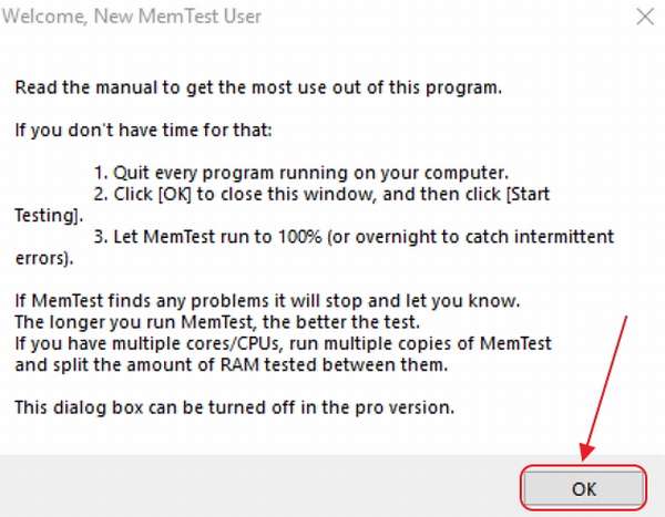 Ознакомительная консоль утилиты Memtest