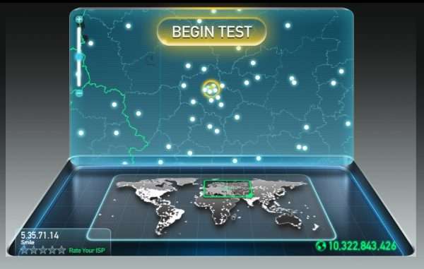 Начало замера скорости через Speedtest