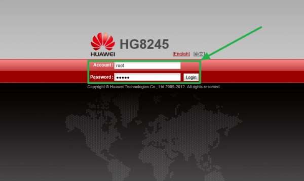 Стартовая страница системного меню маршрутизатора Huawei HG8245