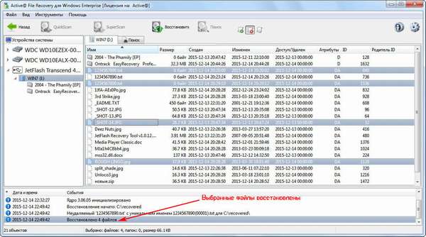 Выбранные файлы восстановлены с помощью программы Active File Recovery