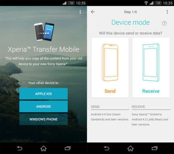 Xperia Transfer для переноса контактов