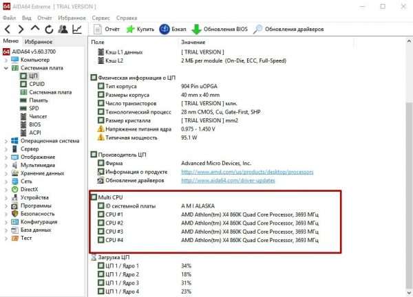 Блок Multi CPU в утилите AIDA64